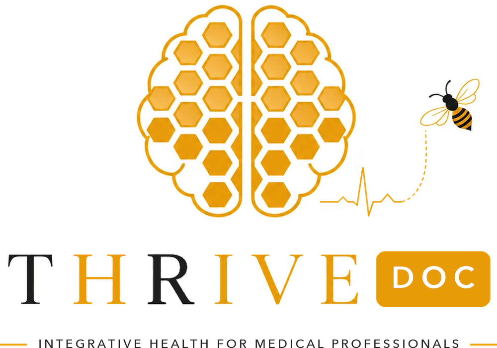 THRIVE DOC logo: a honeycomb brain and a bee — Integrative health for medical professionals